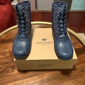 Sperry Saltwater Quilted Round Toe Duck Rain Mens Blue Casual Boots STS23703
